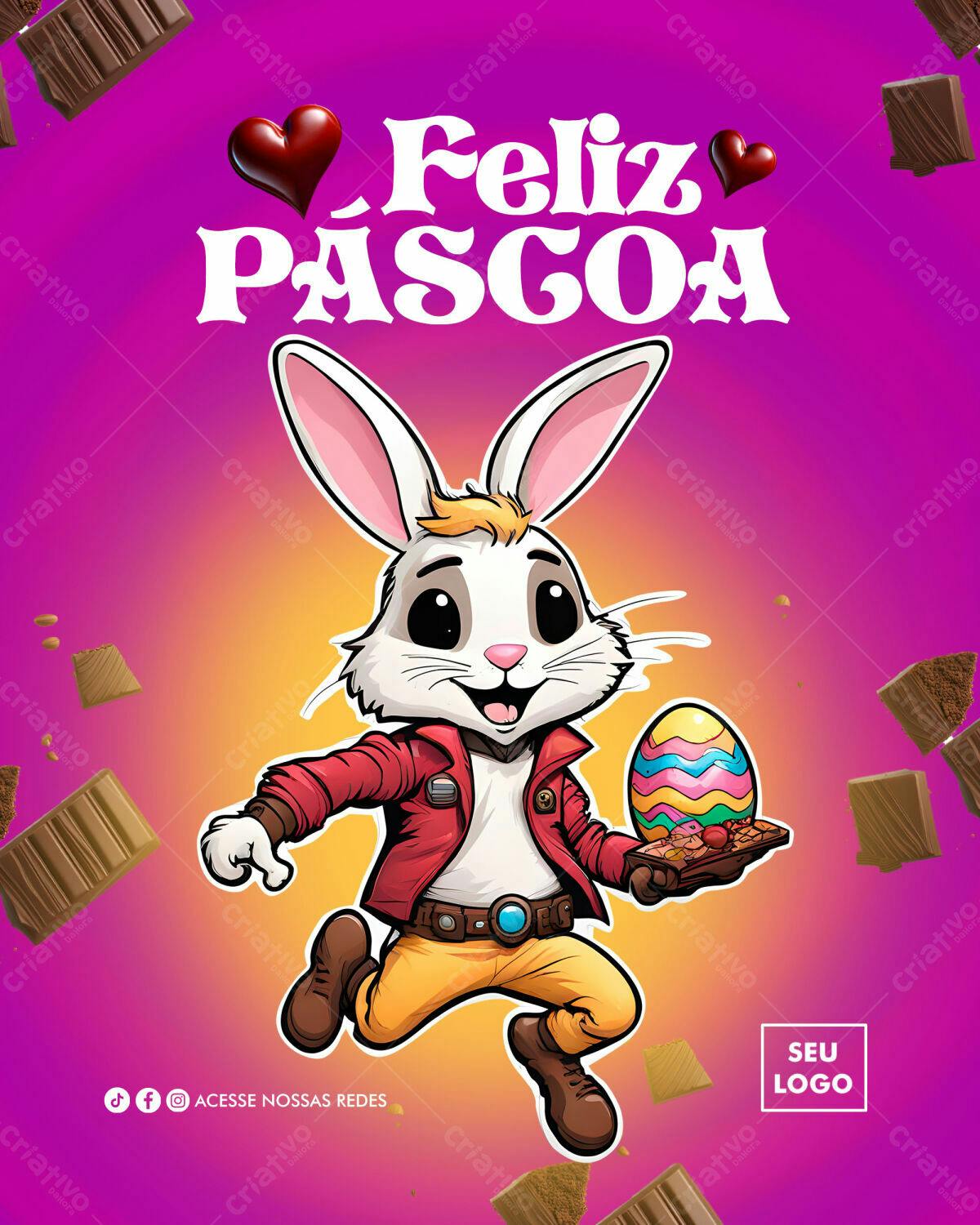 Flyer Páscoa com Coelho Estilo Cartoon PSD Editável