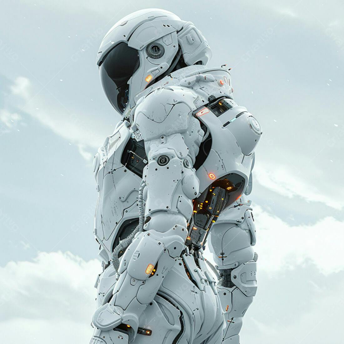 Astronauta em traje branco futurista