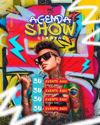 Agenda show semanal arte urbana feed psd editável grafite