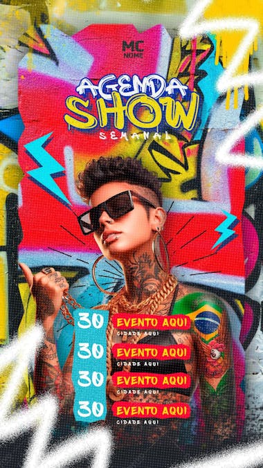 Agenda show semanal arte urbana story psd editável