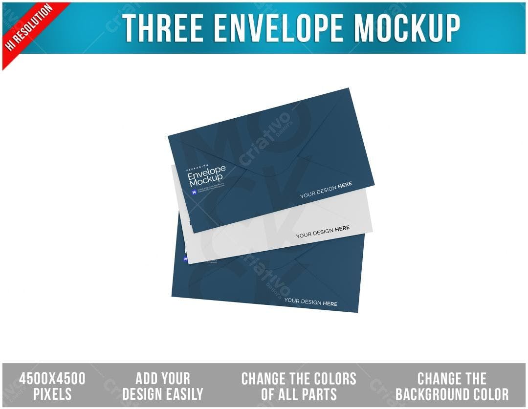 Mockup de Envelopes Realistas: Azul Marinho e Branco