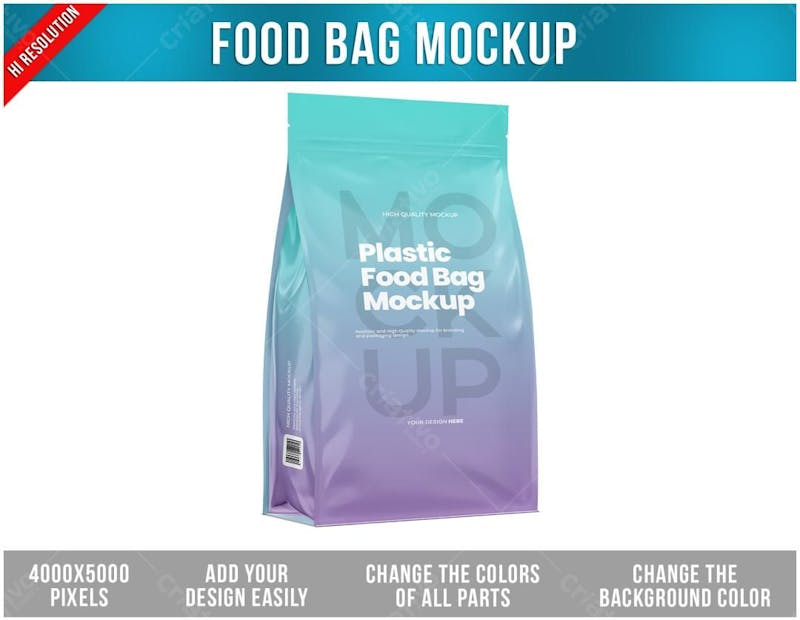 Embalagem sacola saco plástico hamburguer comida mockup
