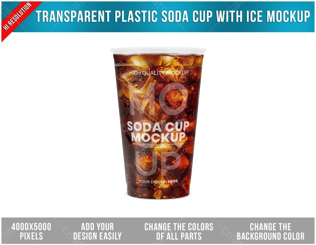 Mockup Realista de Copo de Refrigerante com Gelo