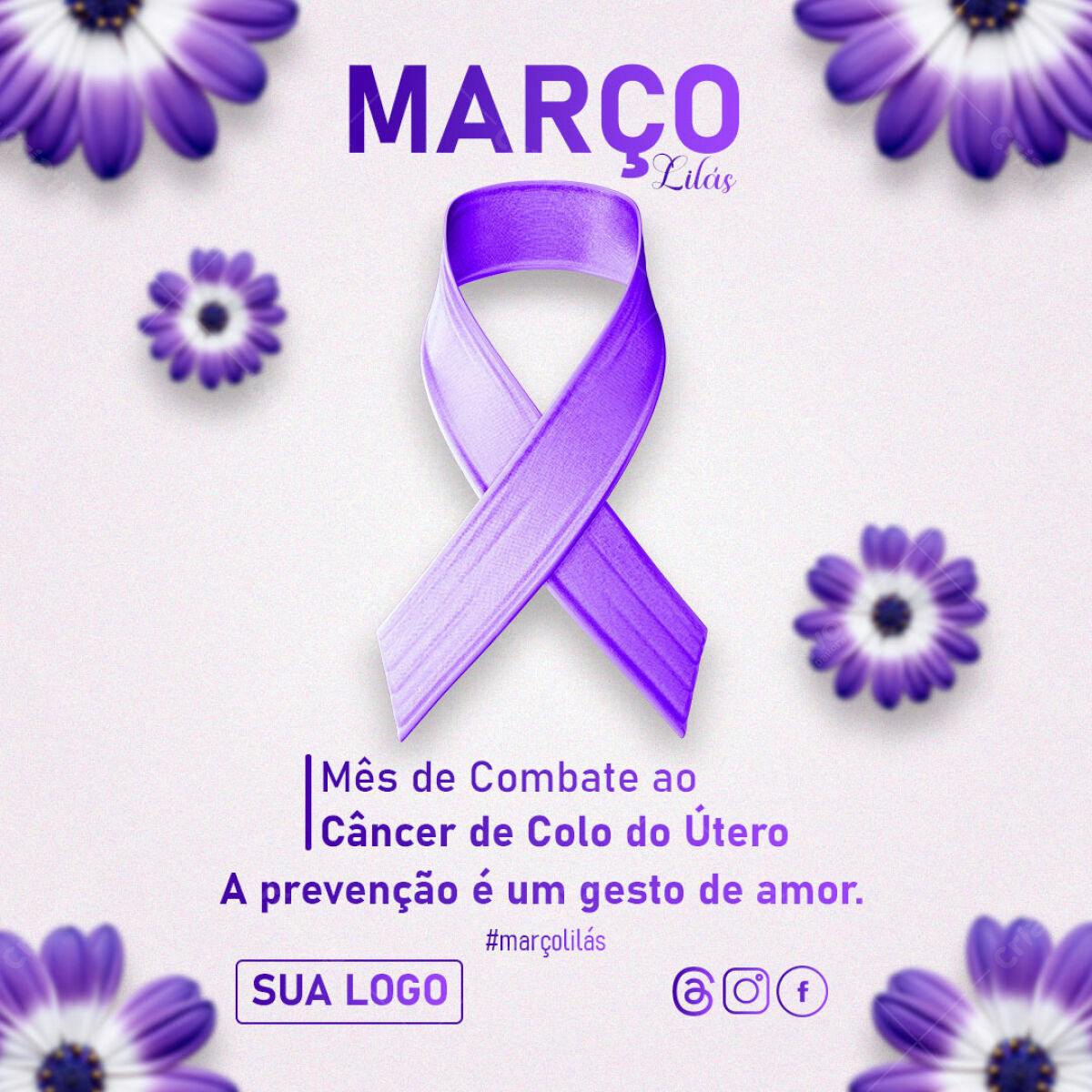 Post Instagram para março Lilás PSD Editável
