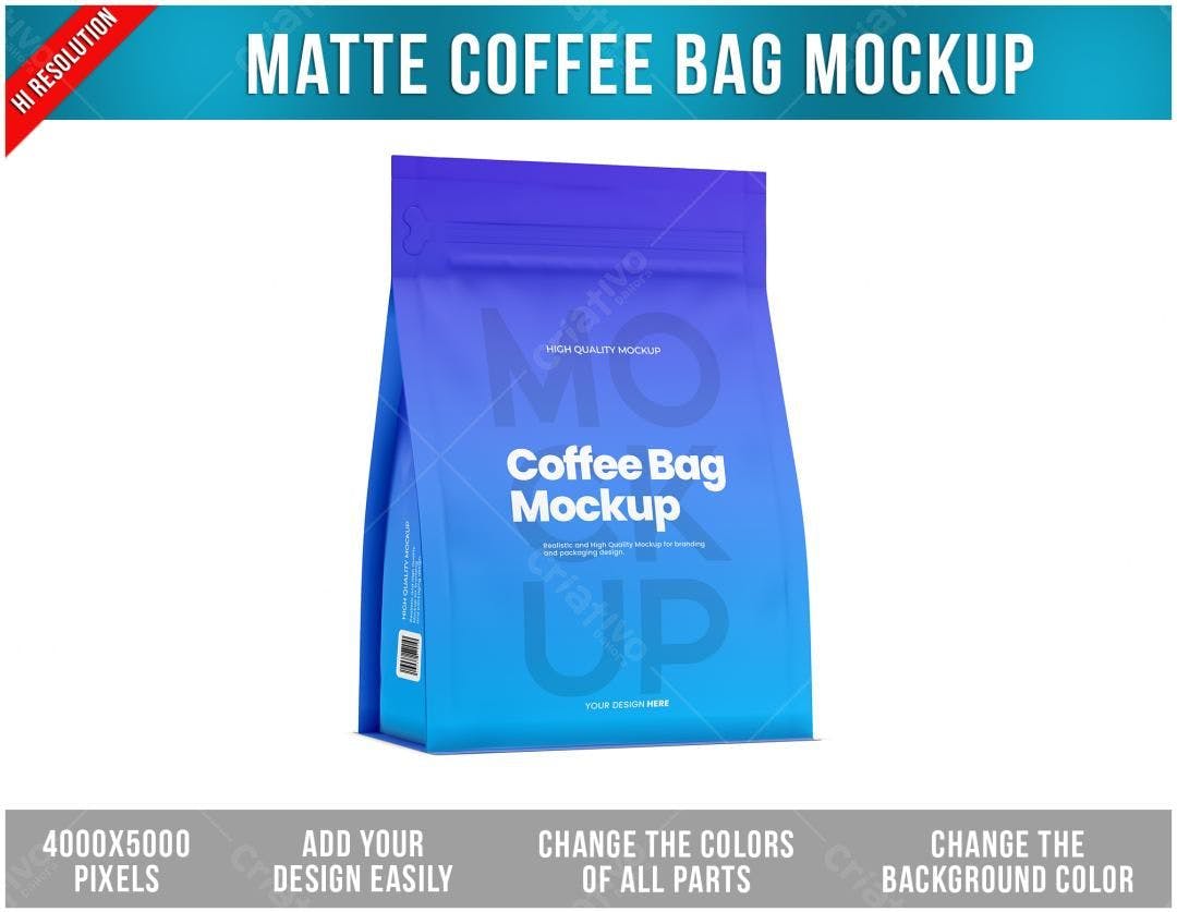 Mockup de Embalagem para Café: Design Moderno em Azul