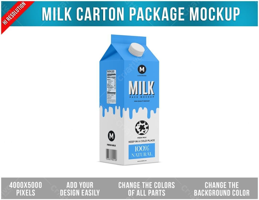 Mockup Realista de Embalagem de Leite em Cartão