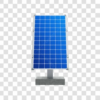 Placa de energia solar fotovotáica azul em base suspensa de aço com concreto em 3d e fundo transparente