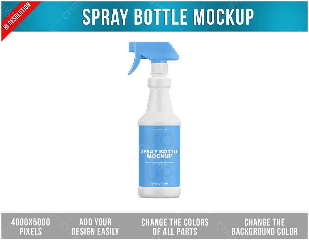 Mockup de Frasco Spray Branco e Azul