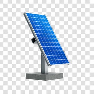 Placa de energia solar fotovotáica azul em base suspensa de aço com concreto em 3d e fundo transparente