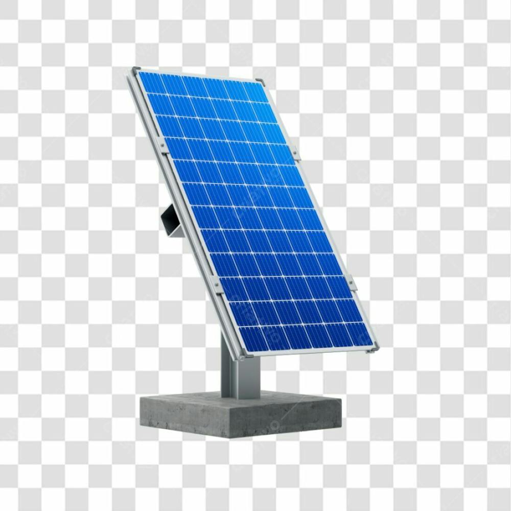 Placa De Energia Solar Fotovotáica Azul Em Base Suspensa De Aço Com Concreto Em 3D E Fundo Transparente (4)