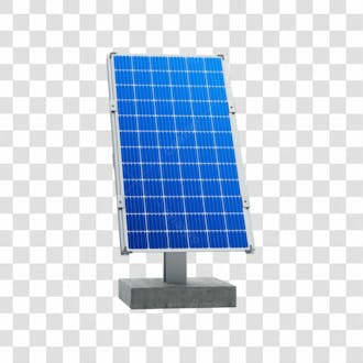 Placa de energia solar fotovotáica azul em base suspensa de aço com concreto em 3d e fundo transparente