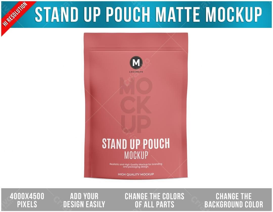 Mockup Embalagem Stand Up Pouch Matte Rosa