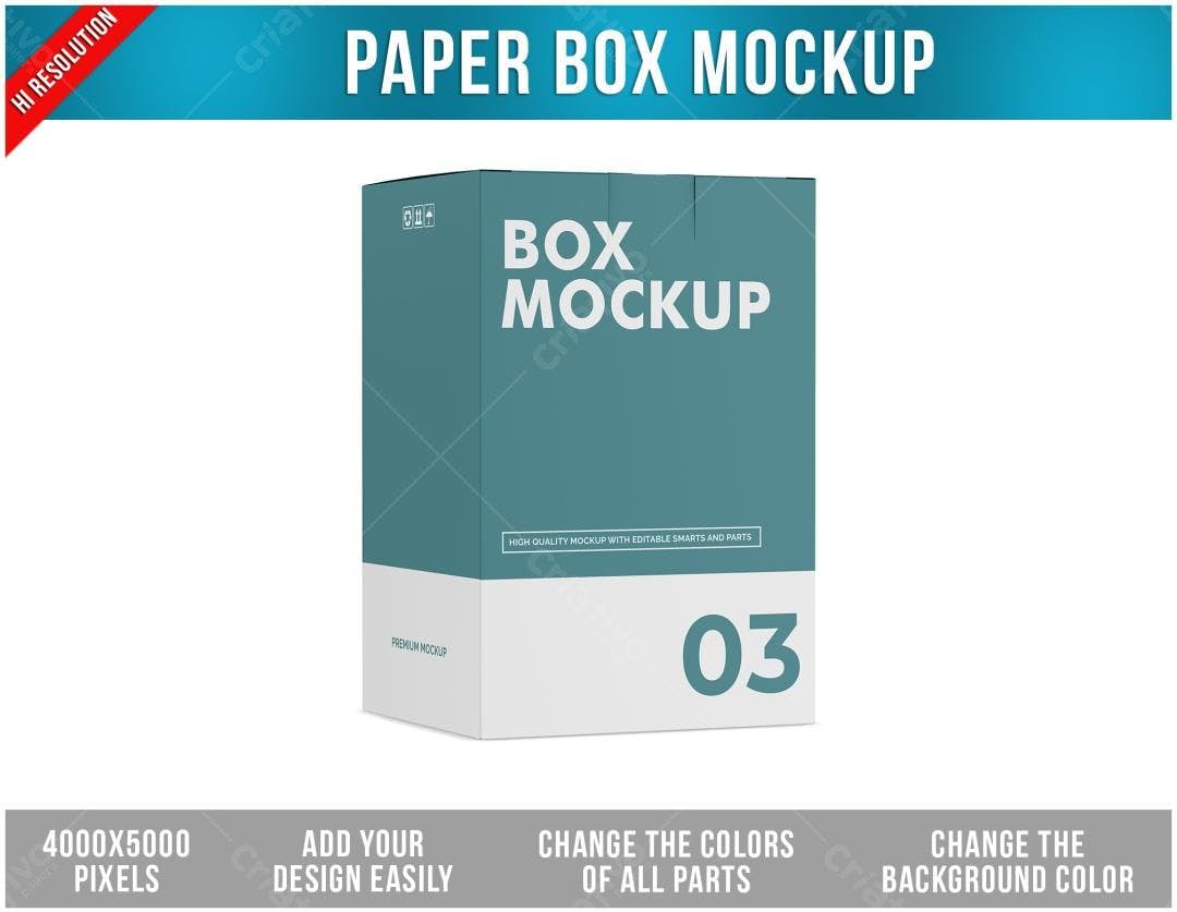 Mockup Caixa de Papel Azul-Verde: Design Moderno e Realista
