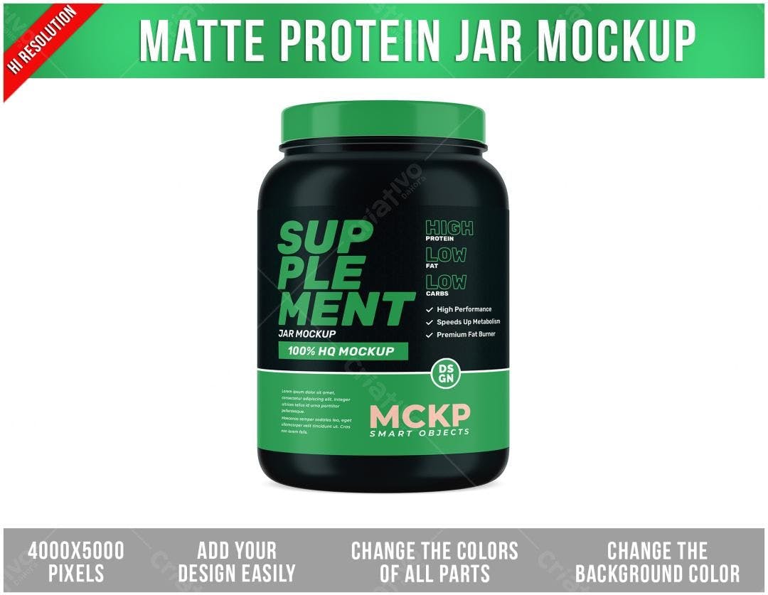 Mockup Realista de Pote de Suplemento Preto e Verde