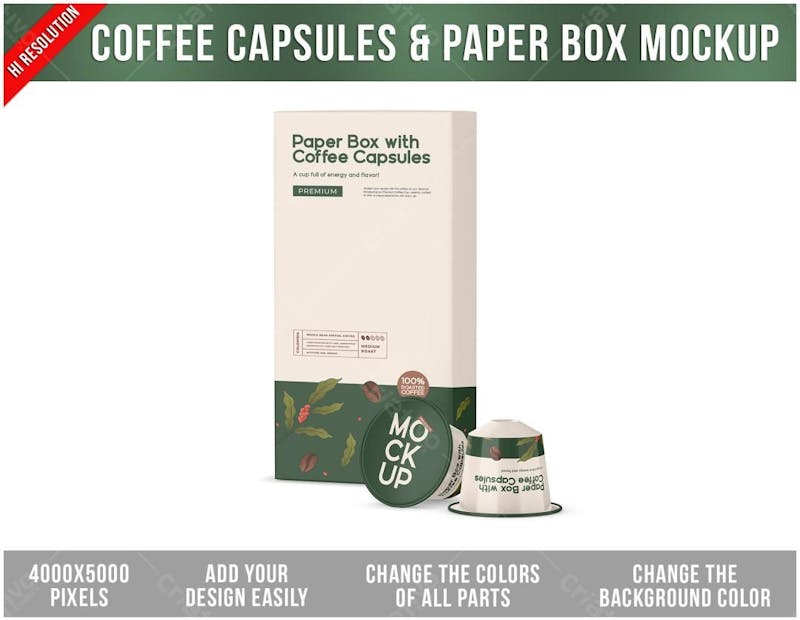 Cápsulas de café & caixa de papel mockup