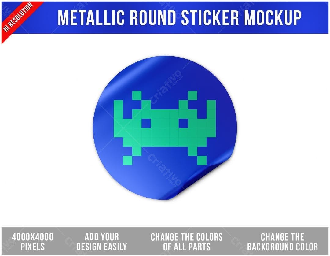 Mockup de Adesivo Redondo Metálico com Design Pixel Art