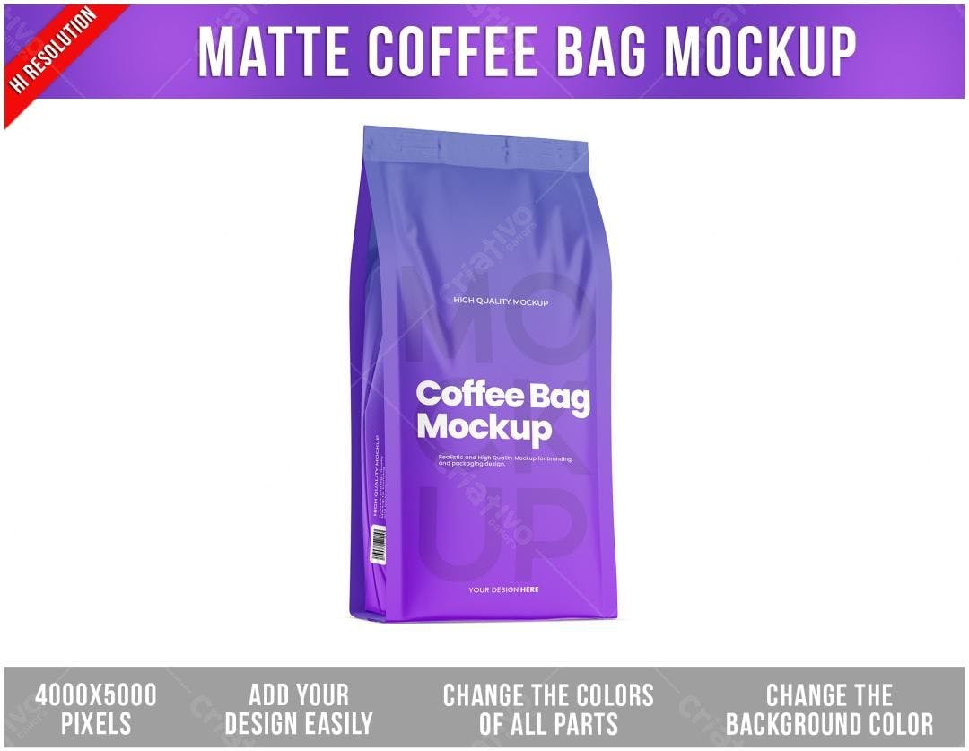 Mockup de Embalagem de Café: Design Moderno em Tons Roxo