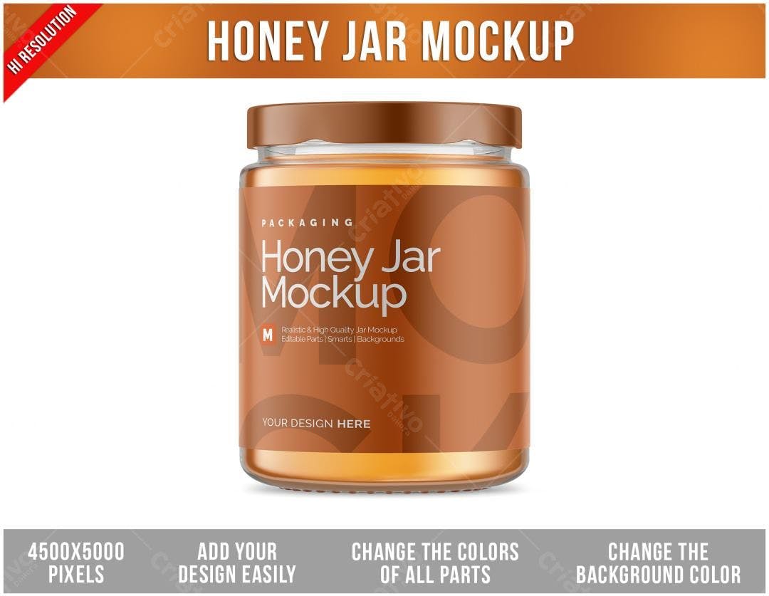 Mockup Realista de Pote de Mel: Embalagem em tons de Amarelo e Marrom