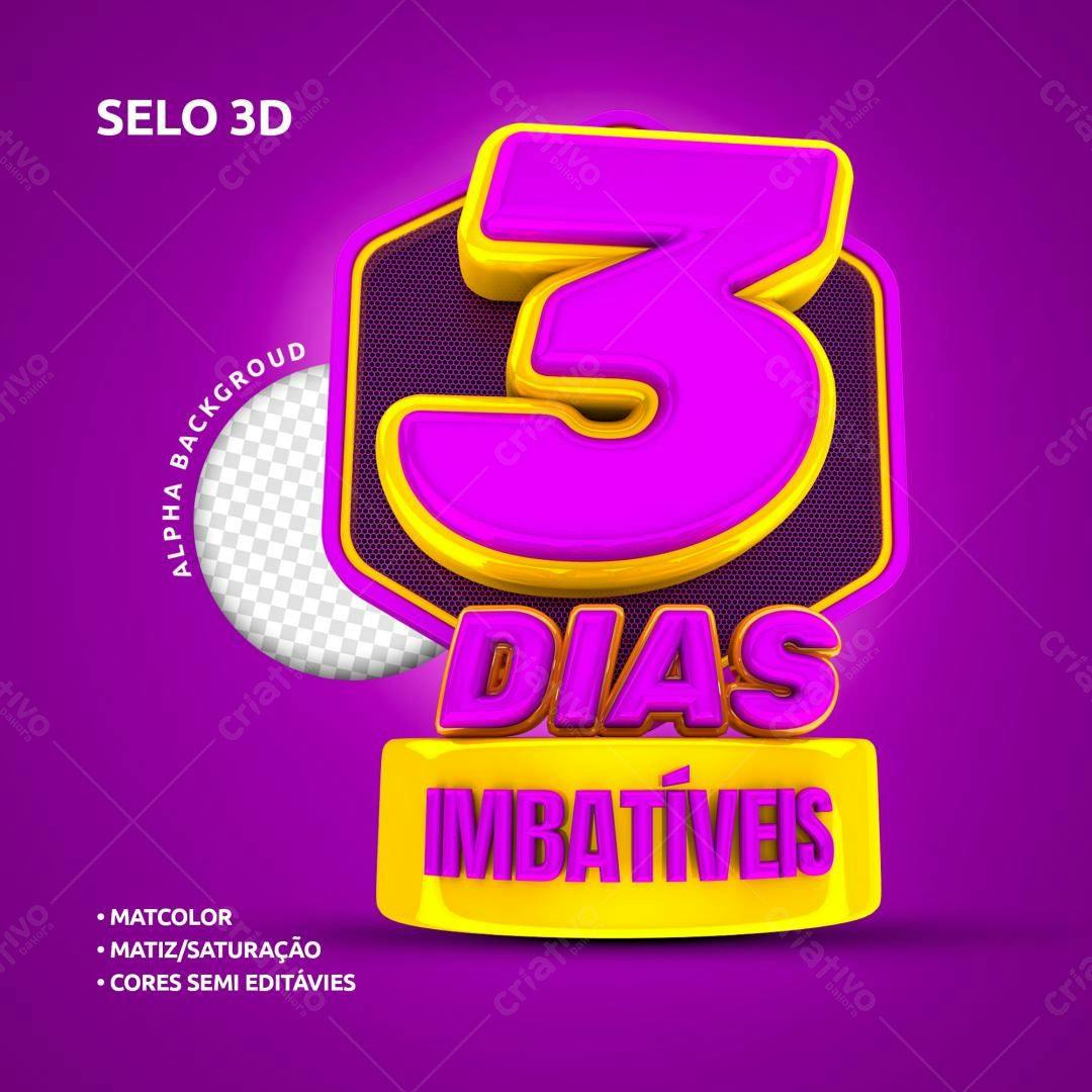 Selo 3D promocional roxo e amarelo 3D