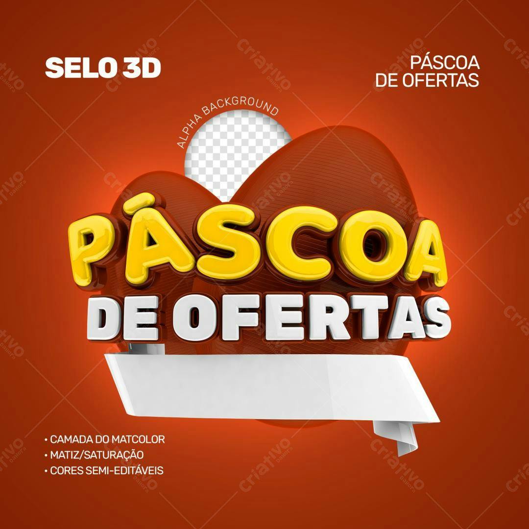 Selo 3D promocional Páscoa marrom e amarelo