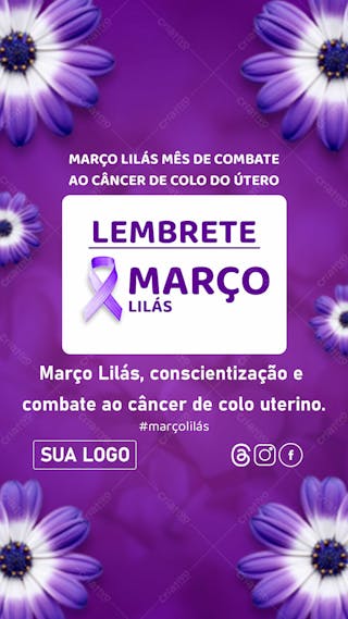 Story status março lilás inst março lilás conscientização e combate ao câncer de colo uterino