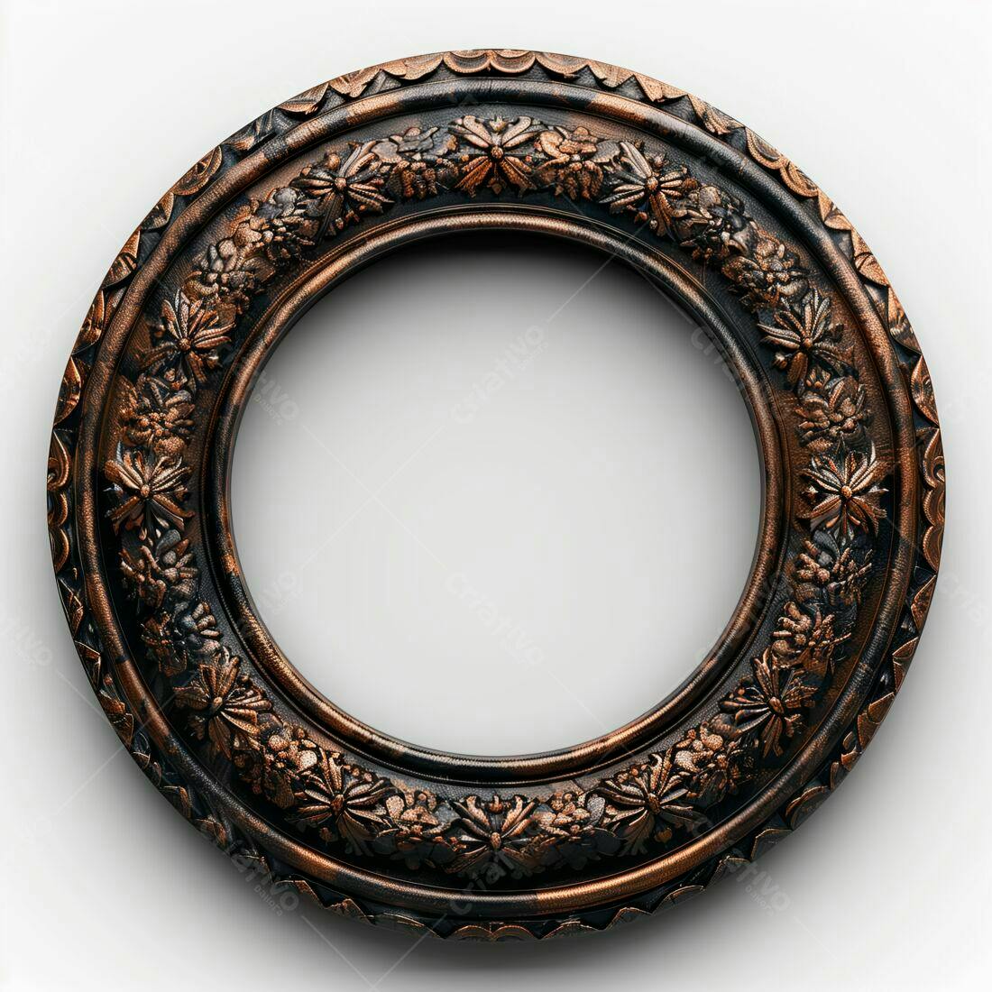 Moldura circular marrom e cobre detalhes florais