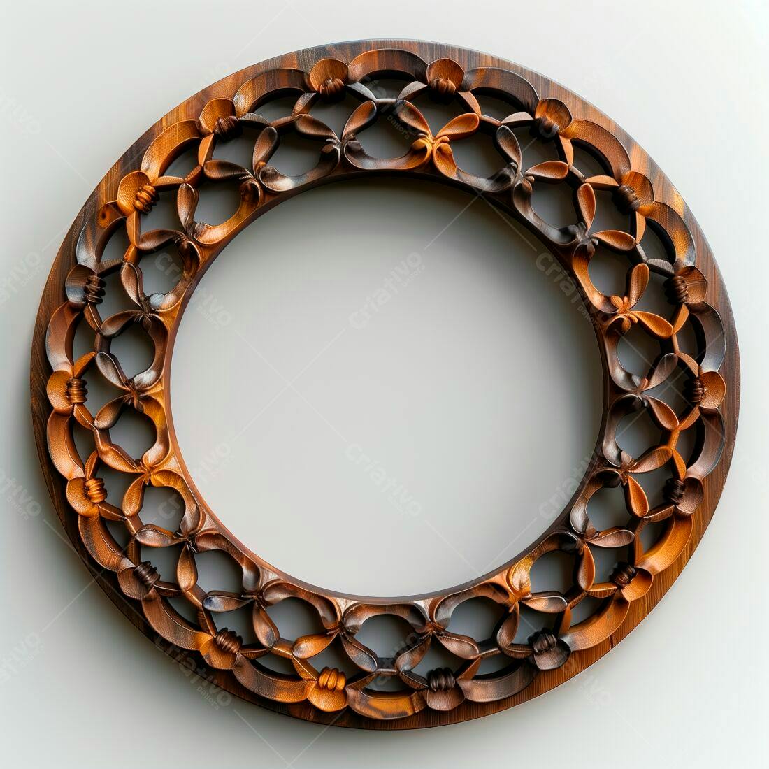 Moldura circular de madeira esculpida