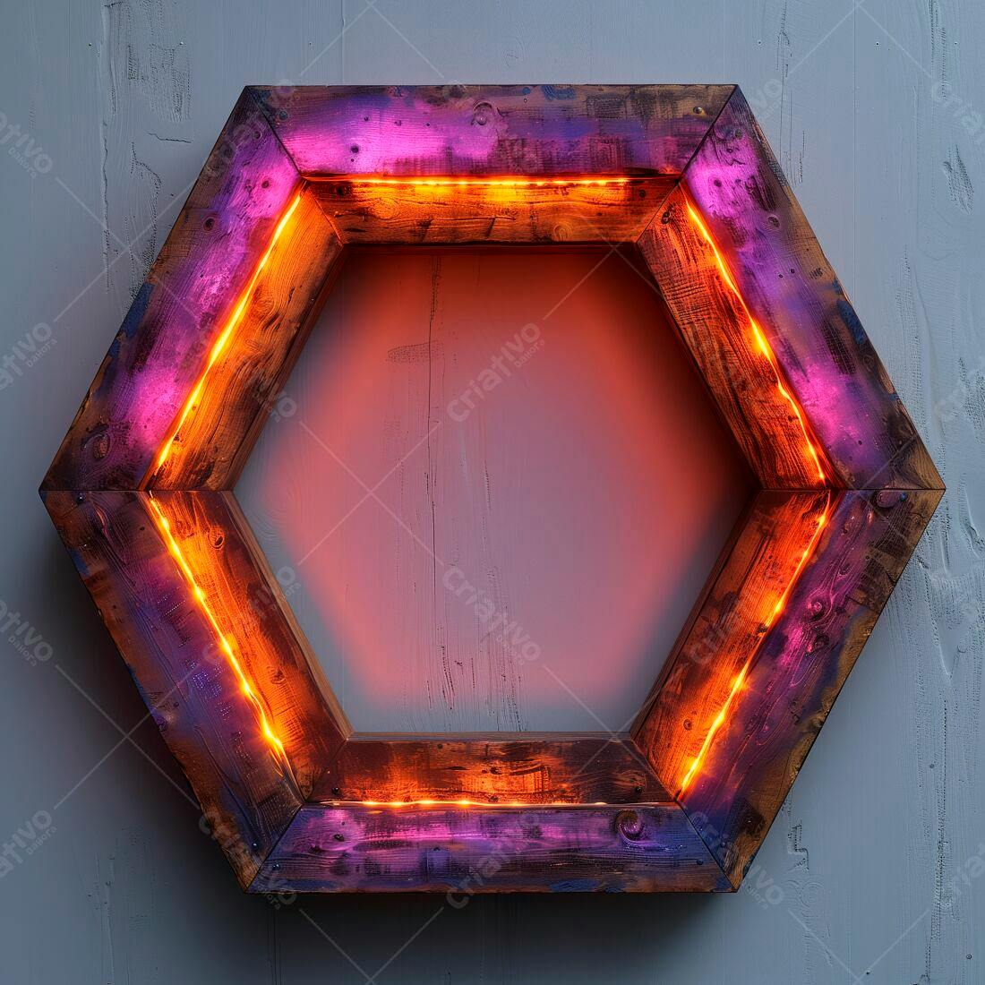 Hexágono de madeira com luzes LED