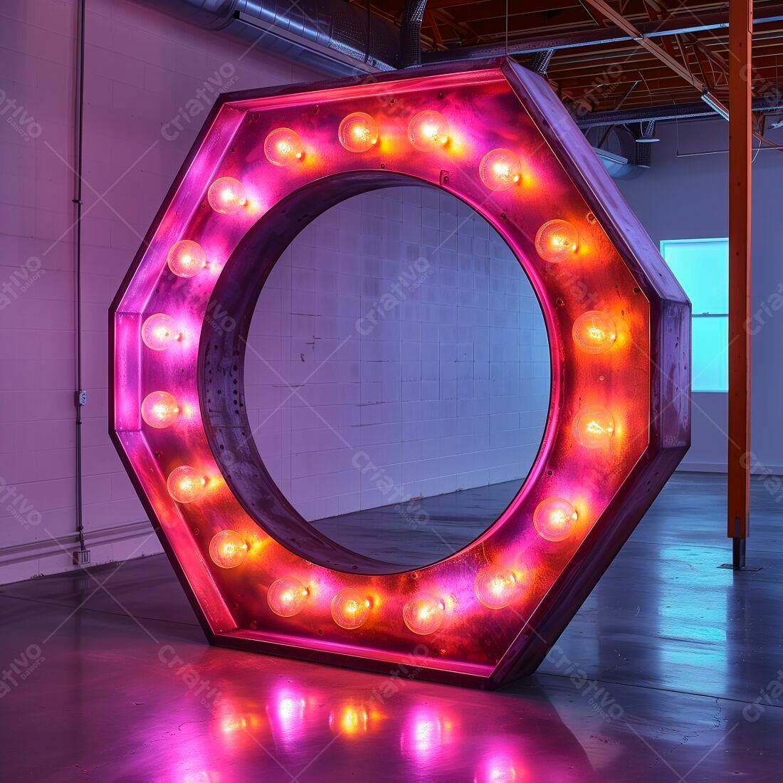 Instalação de luz circular em formato de hexágono