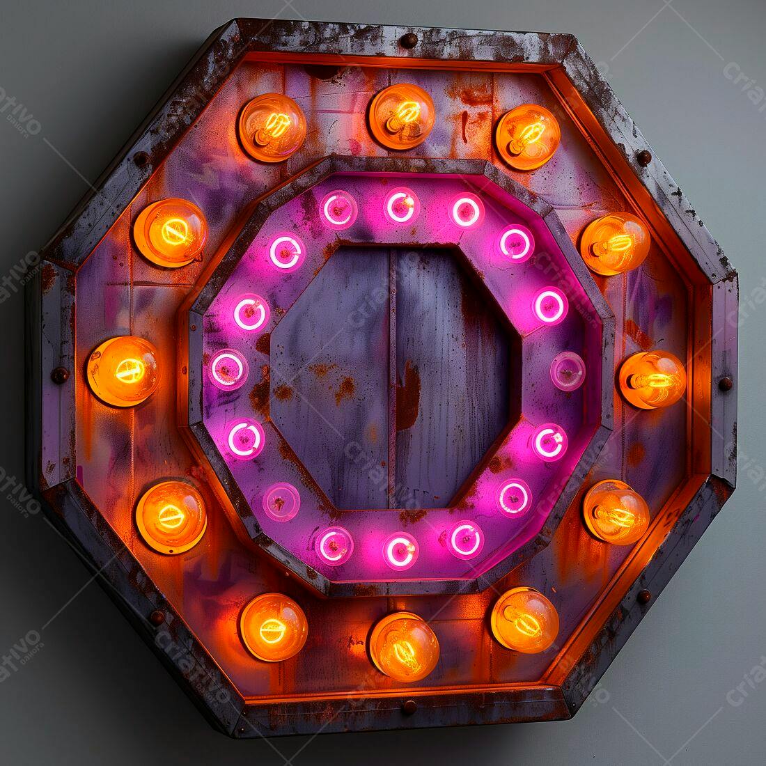 Placa de metal octogonal com lâmpadas