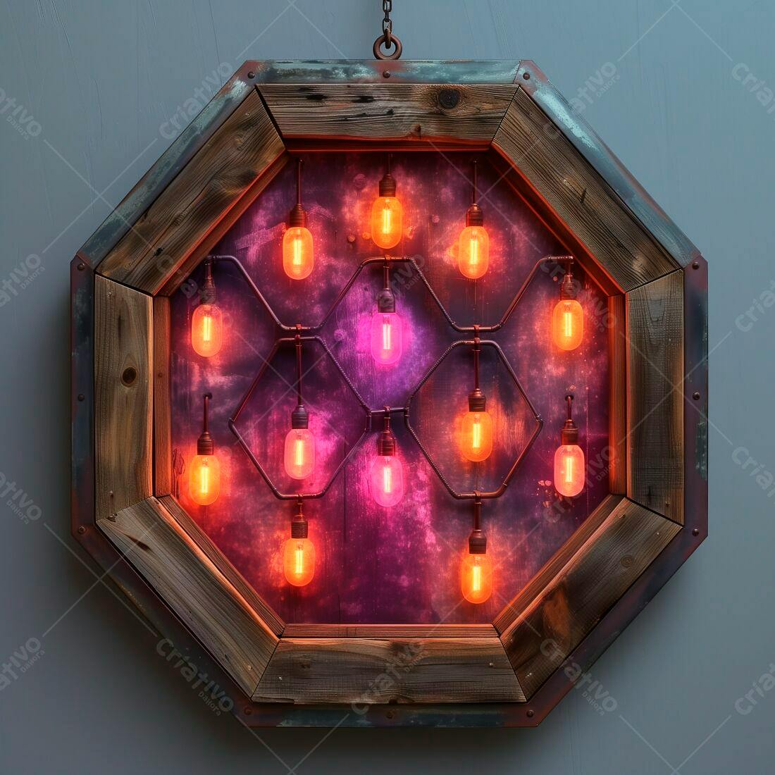 Luminária octogonal com lâmpadas vintage