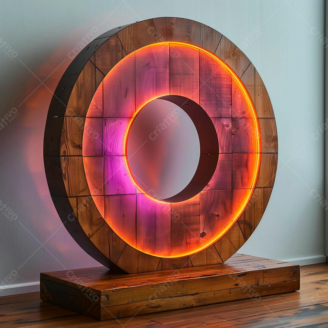Escultura Circular de Madeira com Iluminação LED