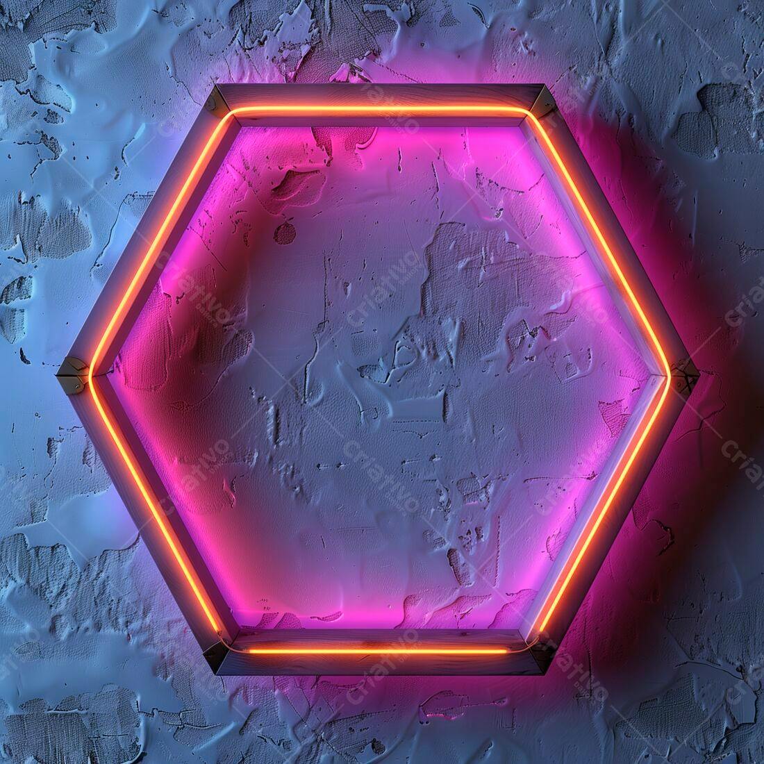 Moldura Hexagonal Neon Rosa e Laranja