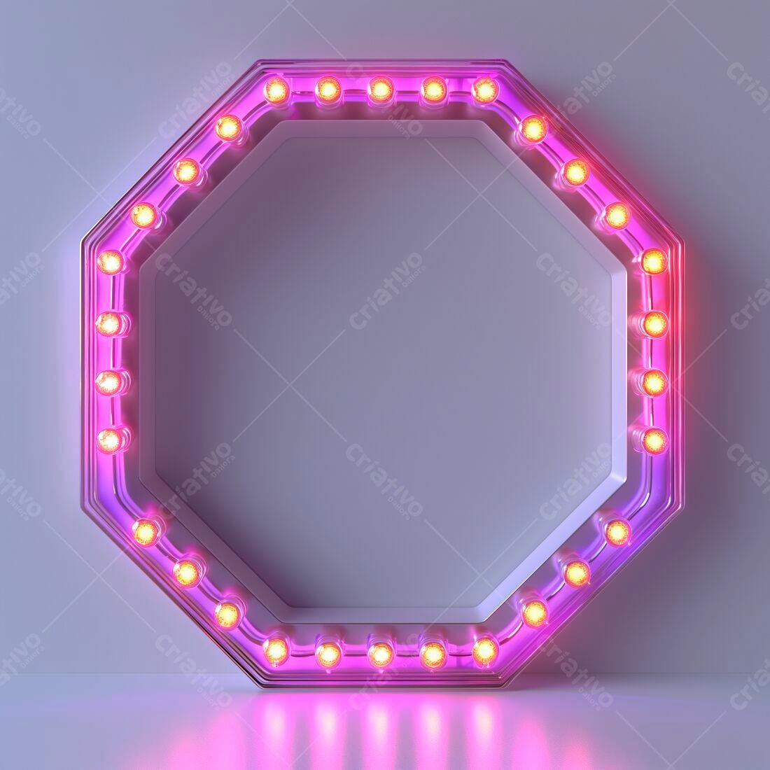 Moldura octogonal com luzes rosa e brancas