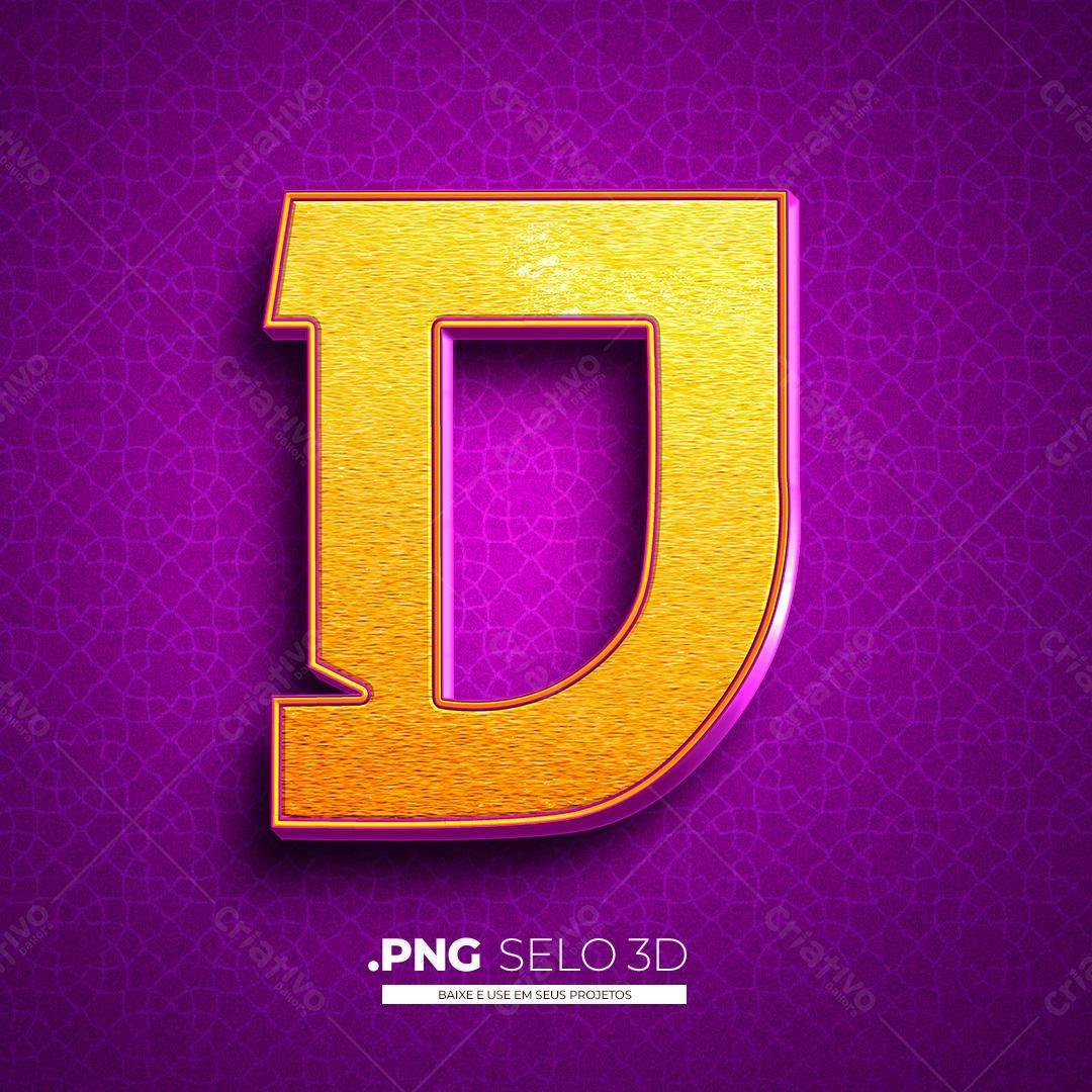 Selo 3D Letra D PNG com fundo transparente