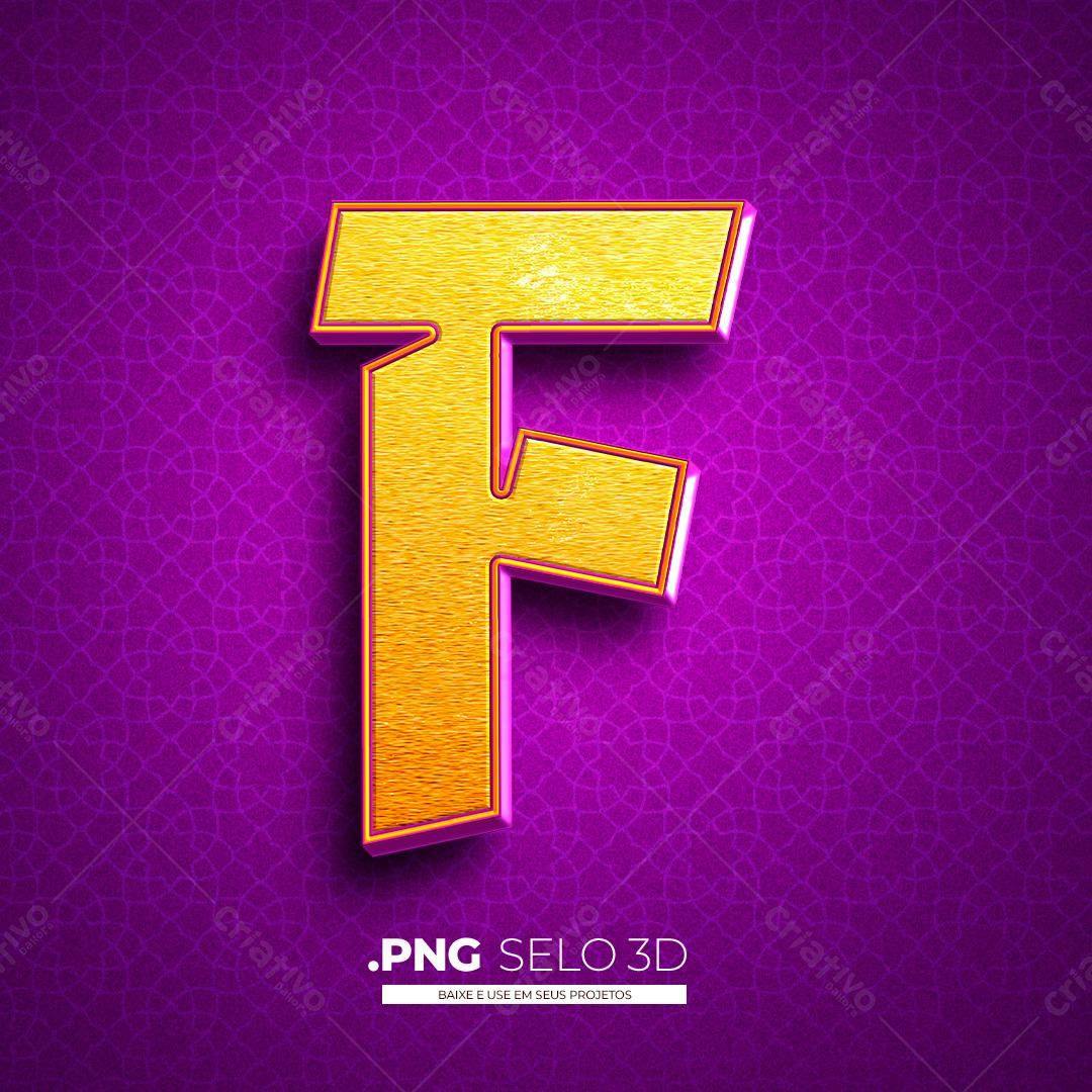 Selo 3D Letra F PNG com fundo transparente