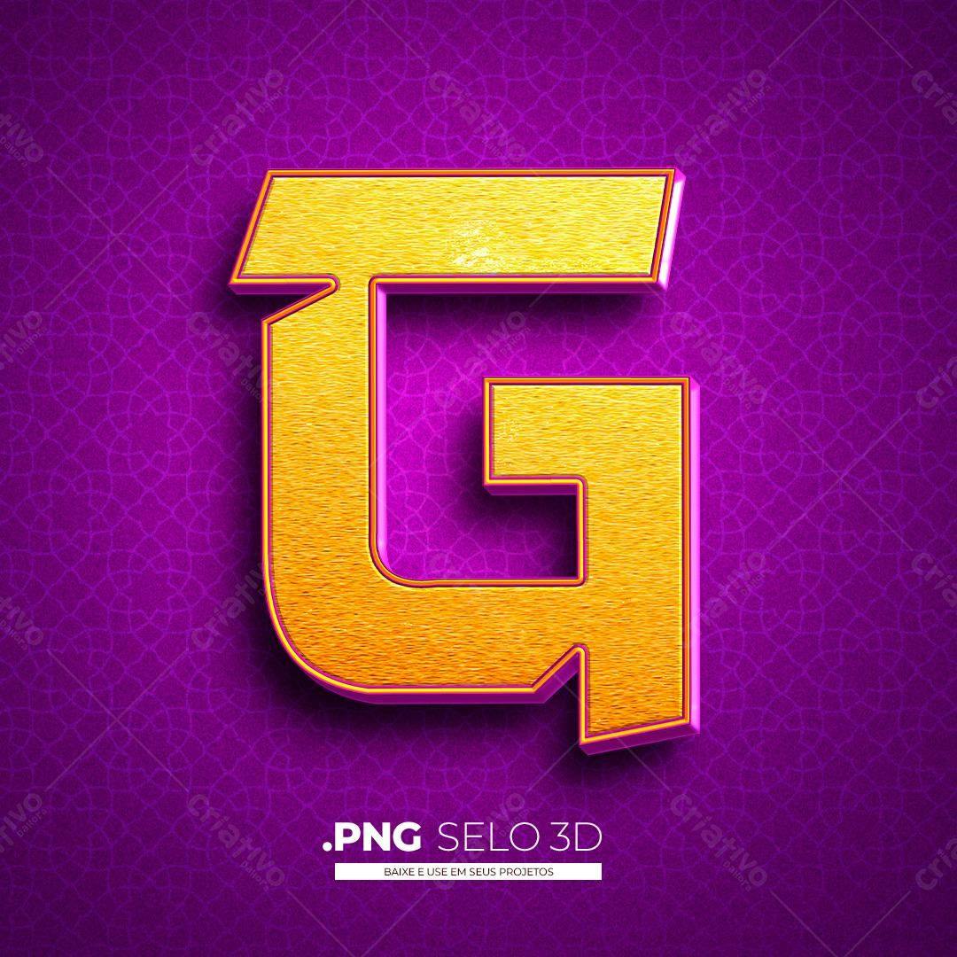 Selo 3D letra G dourado PNG com fundo transparente