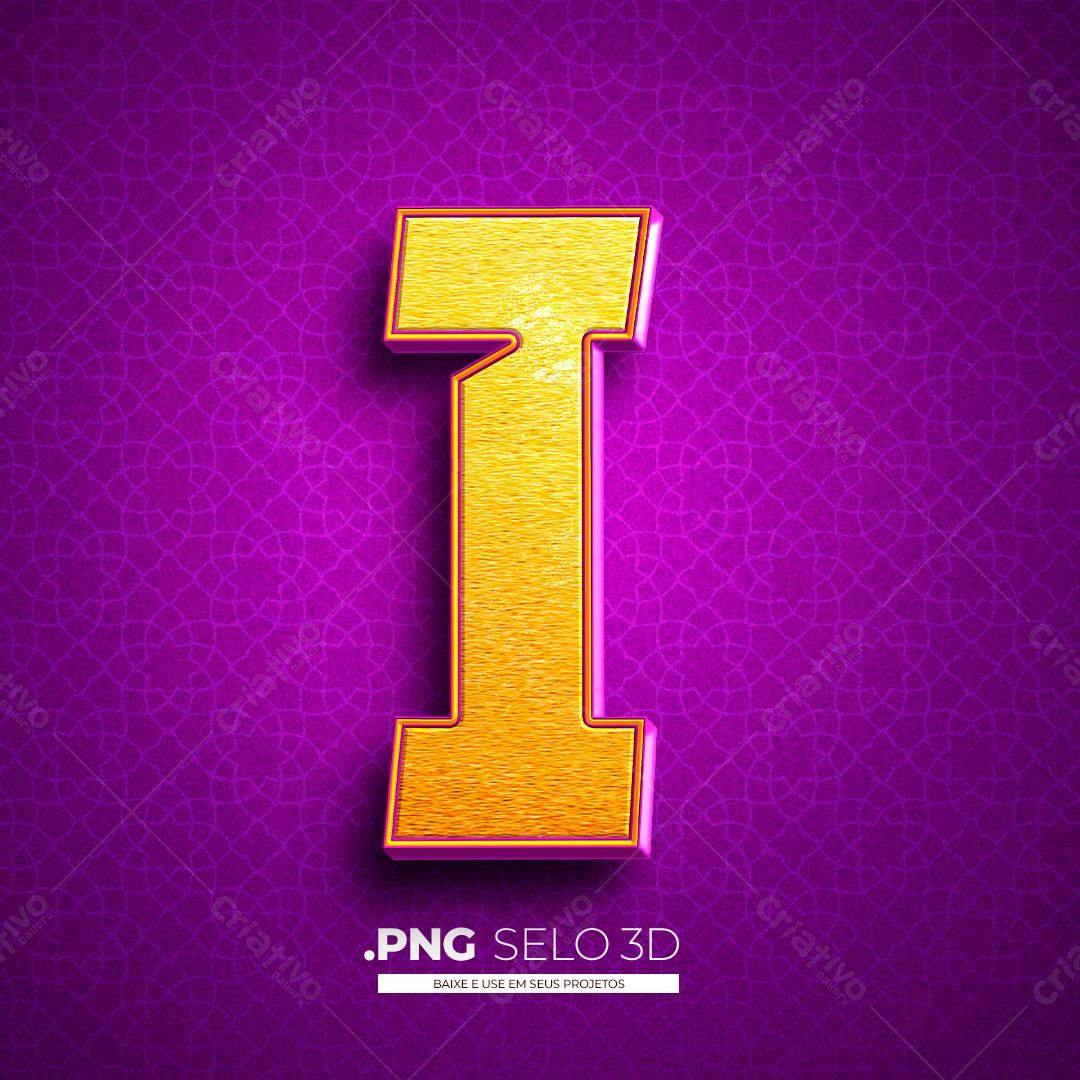 Selo 3D dourado letra I PNG com fundo transparente