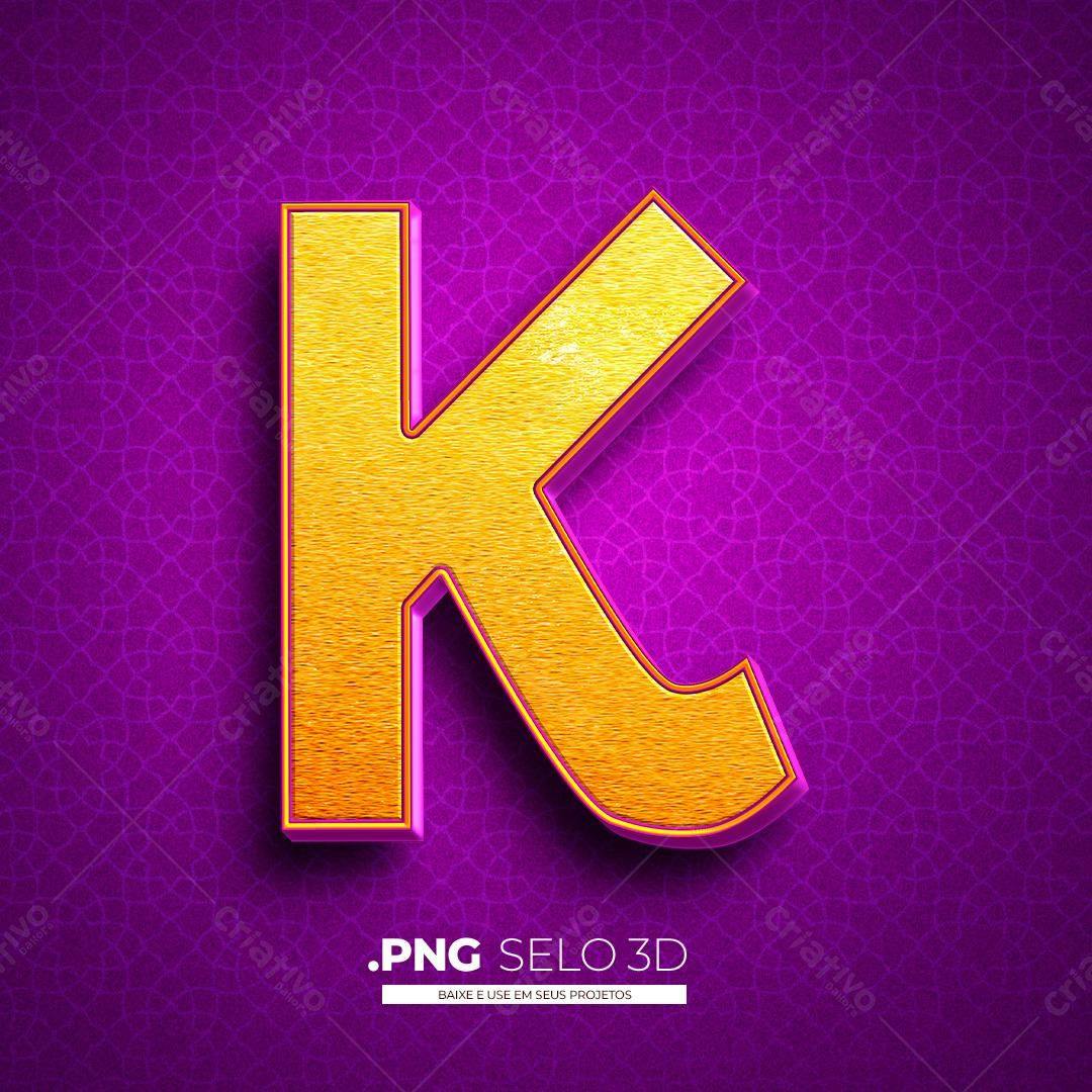 Selo Letra K Dourada PNG com fundo transparente