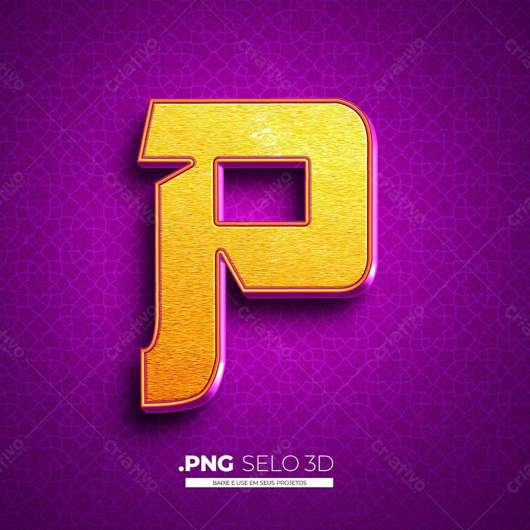 Selo 3D Letra P PNG com fundo transparente