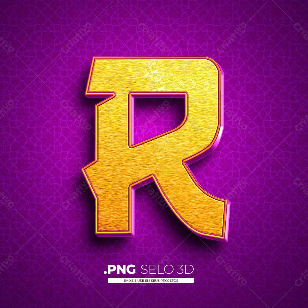 Selo Letra R Dourada PNG com fundo transparente