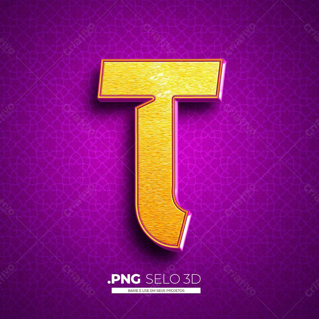 Selo 3D letra T PNG com fundo transparente