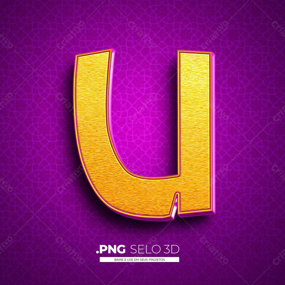 Selo Letra U dourado PNG com fundo transparente