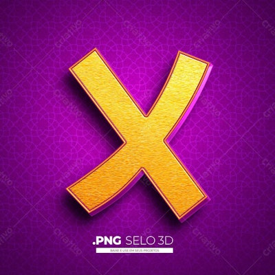Selo 3D Letra X Dourada PNG com fundo transparente