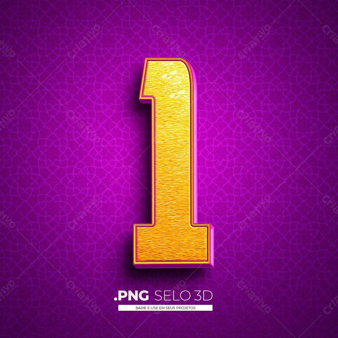 Selo Número 1 dourado PNG com fundo transparente
