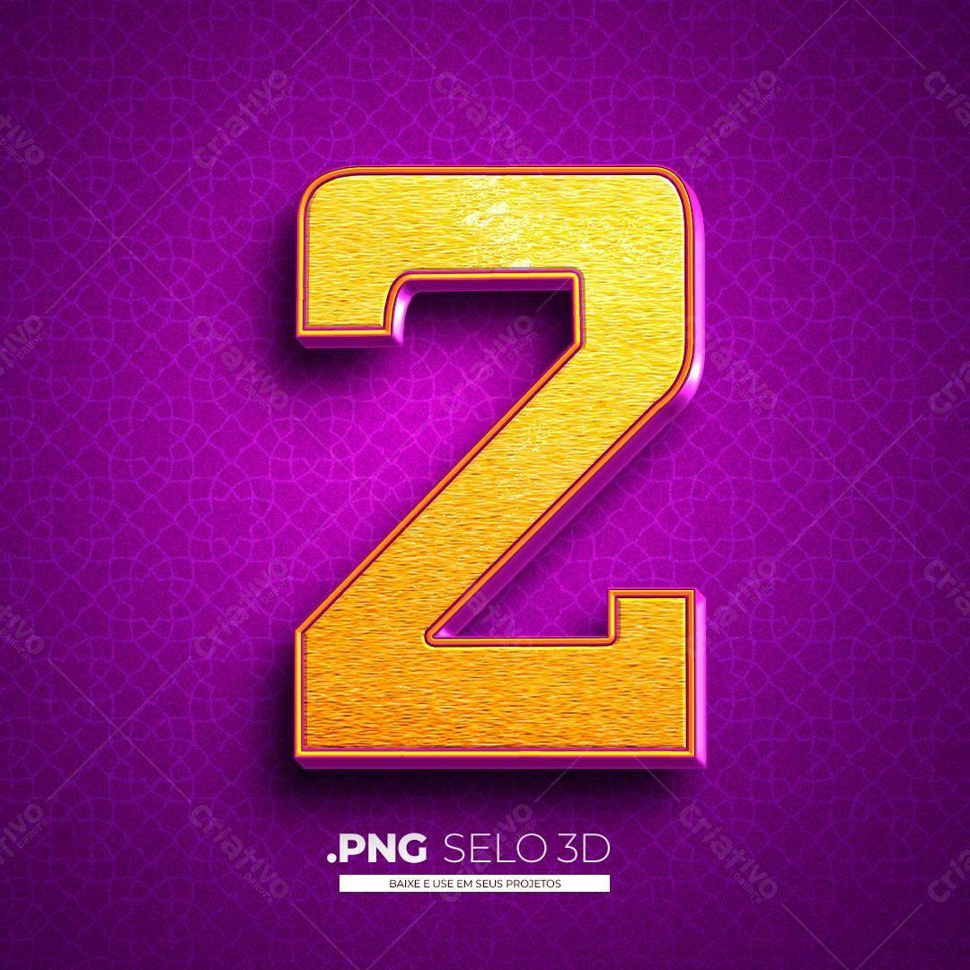 Selo 3D Número 2 PNG com fundo transparente