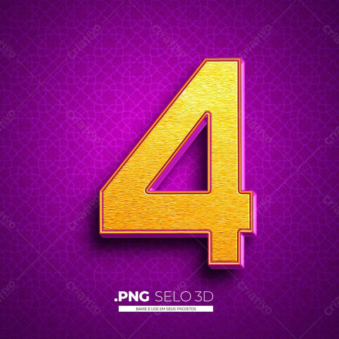 Selo Número 4 Dourado PNG com fundo transparente