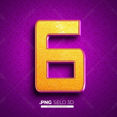 Selo 3D Número 6 PNG com fundo transparente