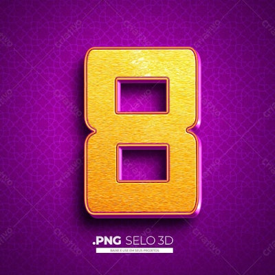 Selo 3D Número 8 Dourado PNG com fundo transparente