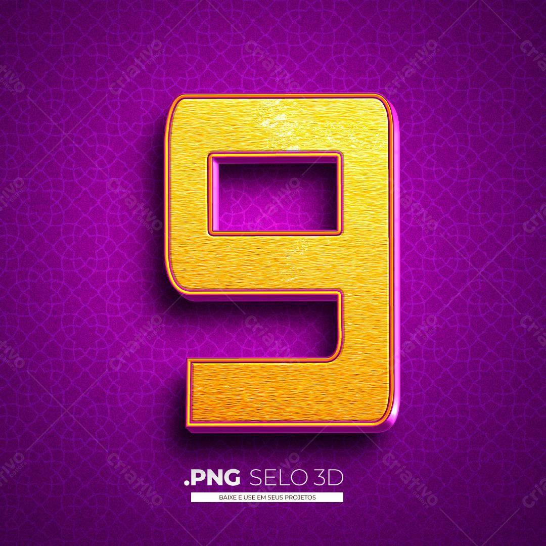 Selo 3D Número 9 PNG com fundo transparente